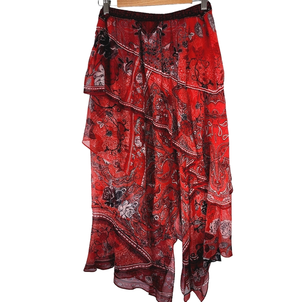 Camilla long skirt embellished hankerchief style red & paisley - size 16 - Picture 13 of 17
